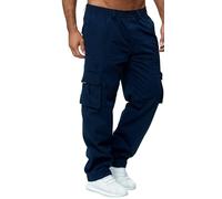 Mens Cargo Combat Trousers Outdoor Work Elasticated Waist Pants Adults Work Wear Heavy Duty Bottoms Utility Work 6 Pocketed Regular Pants Summer Wear Work Trousers (Navy 34" Waist/31 Inside Leg)