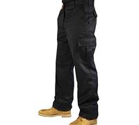 Mens Cargo Combat Trousers Outdoor Work Elasticated Waist Pants Adults Work Wear Heavy Duty Bottoms Utility Work 6 Pocketed Regular Pants Summer Wear Work Trousers (Black 36" Waist/31 Inside Leg)