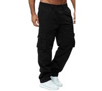 Mens Cargo Combat Trousers Outdoor Work Elasticated Waist Pants Adults Work Wear Heavy Duty Bottoms Utility Work 6 Pocketed Regular Pants Summer Wear Work Trousers (Black 46" Waist/31 Inside Leg)