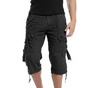 Mens Cargo Hiking Shorts Below Knee 3/4 Length Trousers Straight Lightweight Stretch Jogger Work Pants Multi Pockets Shorts Hombre Deportivos (Black,32)