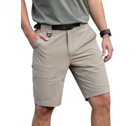 Mens Cargo Hiking Shorts Water Resistant Quick Dry Lightweight Breathable Tactical Shorts with Zipper Pockets & Nylon Belt, Khaki, 36W x 10L