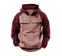 Mens Cargo Hoodies Windproof Combat Sweatshirt Quarter-Zip Tactical Jumpers Patchwork Color Work Pullover Loose Drawstring Sports Activewear Fashion Hooded Sweatshirts Outdoor Hiking Tops