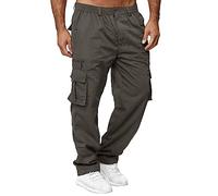 Mens Cargo Joggers Elasticated Waist Tracksuit Bottoms Straight Leg Jogging Bottoms Open Hem Sweatpants Loose Fit Ripstop Tactical Combat Trousers Lightweight Sweat Pants with Muti Pockets Coffee