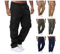 Mens Cargo Joggers Elasticated Waist Tracksuit Bottoms Straight Leg Jogging Bottoms Open Hem Sweatpants Loose Fit Ripstop Tactical Combat Trousers Lightweight Sweat Pants with Muti Pockets Black