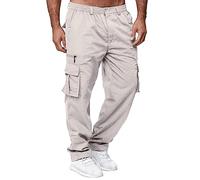 Mens Cargo Joggers Elasticated Waist Tracksuit Bottoms Straight Leg Jogging Bottoms Open Hem Sweatpants Loose Fit Ripstop Tactical Combat Trousers Lightweight Sweat Pants with Muti Pockets Grey