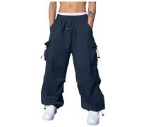 Mens Cargo Pants Baggy Harem Pants Fashion Punk Pockets Jogger Trousers with Chain Harajuku Elastics High Waist Pants Loose Goth Streetwear Y2K Cargo Work Pants Wide Leg Sweatpants