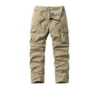 Mens Cargo Pants Drawstring Button Zip Fly Solid Color Casual Fashion Overalls Straight Leg Fitness Sports Loose Comfortable Outdoors (Khaki, 38)