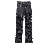 Mens Cargo Pants Glossy Pu Leather Pants Cargo Pants for Men Work (Black, M)