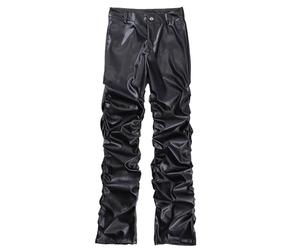 Mens Cargo Pants Glossy Pu Leather Pants Cargo Pants for Men Work (Black, XL)