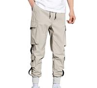 Mens Cargo Pants Hip Hop Y2K Streetwear Quick Dry Athletic Pants With Pockets Lightweight Elastic Waist Jogger Sweatpants(Khaki,X-Large)