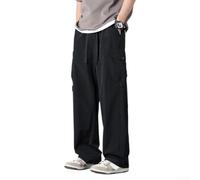 Men's Cargo Pants Ice Silk Stretch Straight Leg Trousers Multi Pocket Work Wear for Outdoor Cycling Summer Lightweight Breathable Regular Fit(Black XL)