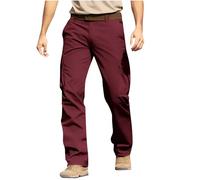 Men's Cargo Pants Plain Casual Trousers Straight Leg Elastic Waist Work Pants with Multi Pockets Classic Fit Outdoor Military Combat Trousers Autumn Winter