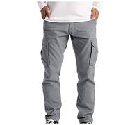 Men's Cargo Pants Relaxed Fit Straight Leg Flat Front Chino Pants Outdoor Hiking Military Tactical Casual Work Trousers Gray