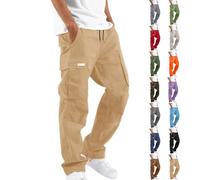 Mens Cargo Pants Straight Leg Long Trousers with Pockets Drawstring Elastic Waist Utility Style Bottoms for Outdoor Fitness Casual Daily Wear Street Outfit