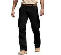 Mens Cargo Pants,Water Proofer Trousers Pyjama Bottom Men Work Bermuda Shorts Hippy Pants Black Joggers Boys Short Workwear with Pockets 3/4 Length Elasticated Waist (Black,L)