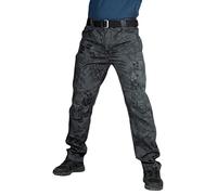 Men's Cargo Pants Zipper Button Closure Solid/Snakeskin Print Casual Trousers with Pockets (Black Snakeskin, S)