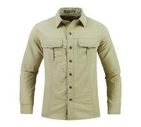 Mens Cargo Shirts Long Sleeve Hiking Safari Shirts Regular Casual Button Down Outdoor Tactical Shirts Ripstop Military Tactical Shirts Western Cowboy Snap Shirts