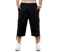 Men's Cargo Shorts 3/4 Bermuda Casual Pants Capri with Zippered Side Pockets, Colours:Black, Size:L
