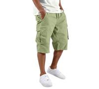 Men's Cargo Shorts 3/4 Length Combat Work Shorts Comfort Elasticated Waist Summer Casual Short Pants Multi-Pockets Breathable Knee Length Cropped Trousers for Outdoor Light Green
