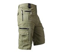 Mens Cargo Shorts 3/4 Length Cotton Combat Trousers with Zip Pockets Utility Work Shorts Outdoor Stretch Hiking Walking Long Short Below Knee Summer Half Pants for Tactical Climbing Safari Fishing