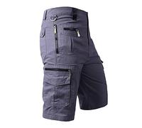 Mens Cargo Shorts 3/4 Length Cotton Combat Trousers with Zip Pockets Utility Work Shorts Outdoor Stretch Hiking Walking Long Short Below Knee Summer Half Pants for Tactical Climbing Safari Fishing