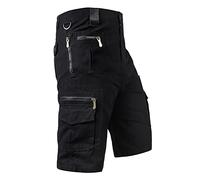 Mens Cargo Shorts 3/4 Length Cotton Combat Trousers with Zip Pockets Utility Work Shorts Outdoor Stretch Hiking Walking Long Short Below Knee Summer Half Pants for Tactical Climbing Safari Fishing