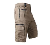 Mens Cargo Shorts 3/4 Length Cotton Combat Trousers with Zip Pockets Utility Work Shorts Outdoor Stretch Hiking Walking Long Short Below Knee Summer Half Pants for Tactical Climbing Safari Fishing