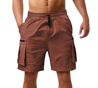 Mens Cargo Shorts Above Knee, Elasticated Waist Drawstring Work Shorts Men with Multi Pocket Relaxed Fit Breathable Durable Combat Short Outdoor Athletic Quick Dry Hiking Short Pants Brown