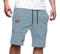 Mens Cargo Shorts Breathable Bottoms with Pockets Drawstring Elastic Waist-Sports Joggers Casual Knee Length Baggy Combat Trousers Running Hiking Shorts Solid Color Loose Fit Outdoor Short Light Blue