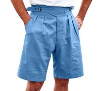 Men's Cargo Shorts Business Casual Office Work Dress Shorts Belted Loop Buttons Tailored Short Pants High Waisted Pleated Walking Shorts with Pockets Blue