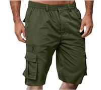 Mens Cargo Shorts Button Zipper Knee Length Cargo Pants with Multi-Pockets Summer Casual Elastic Waist Short Solid Plus Size Shorts Straight Leg Half Trousers Running Gym Office Workout S-5XL