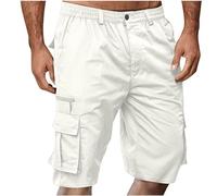 Mens Cargo Shorts Button Zipper Knee Length Cargo Pants with Multi-Pockets Summer Casual Elastic Waist Short Solid Plus Size Shorts Straight Leg Half Trousers Running Gym Office Workout S-5XL