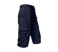 Mens Cargo Shorts | Casual Solid Color 3/4 Length Baggy Combat Trousers | Elasticated Waist with Multi Pockets Navy