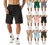 Mens Cargo Shorts Combat Multi Pocket Elasticated Waist Plain Lightweight Relaxed Casual Shorts Relaxed-Fit Drawstring Walk Short Mens Summer Casual Short with Elastic Waist Pockets