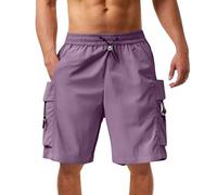 Mens Cargo Shorts Combat Multi Pocket Elasticated Waist Plain Lightweight Shorts Summer Workwear Loose and Comfortable Pants for Running and Outdoor Sports (Purple, XXXL)