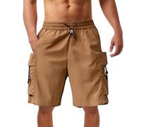 Mens Cargo Shorts Combat Multi Pocket Elasticated Waist Plain Lightweight Shorts Summer Workwear Loose and Comfortable Pants for Running and Outdoor Sports (Coffee, XL)