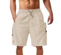 Mens Cargo Shorts Combat Multi Pocket Elasticated Waist Plain Lightweight Shorts Summer Workwear Loose and Comfortable Pants for Running and Outdoor Sports (Beige, XXXL)