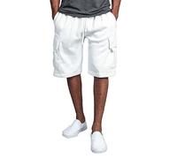 Mens Cargo Shorts Combat Shorts for Men UK Plain Lightweight Relaxed Casual Knee Length Short with Multi Pockets Workwear Summer Work Safety Half Pants with Elastic Waist and Drawstring White