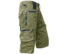 Mens Cargo Shorts Durable Twill Cotton Tactical Combat Army Shorts Breathable 3/4 Length Summer Outdoor Casual Work Short Classic Multi Pocket Knee Length Half Pants Workwear Size S-5Xl Green