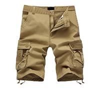 Mens Cargo Shorts Elastic Waist for Hiking, Golf & Casual Wear Jogger Men Baggy Work Cotton Traders Zip Pockets New Military Multi Army Combat Twill Summer and Indoor Winter Short b-Khaki