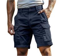 Mens Cargo Shorts Elasticated Waist Half Pants Chino Shorts Ripstop Summer Workwear Quick Dry Stretch Walking Hiking Short Loose Fit Tactical Combat Short Solid Color Straight Leg Sportswear Navy