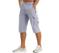 Mens Cargo Shorts Elasticated Waist Knee Length Cotton Shorts Summer Casual Combat Work Shorts Relaxed Fit Solid Shorts Relaxed Fit Summer Short Multi Pocket (Grey, XL)