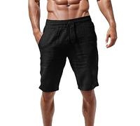 Mens Cargo Shorts Elasticated Waist Knee Length Cotton Shorts Summer Casual Combat Work Shorts Relaxed Fit Solid Shorts Relaxed Fit Summer Short Multi Pocket (Black, L)