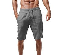 Mens Cargo Shorts Elasticated Waist Knee Length Cotton Shorts Summer Casual Combat Work Shorts Relaxed Fit Solid Shorts Relaxed Fit Summer Short Multi Pocket (Grey, L)