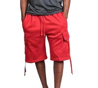 Mens Cargo Shorts Lightweight Casual Relaxed Fit Half Pants Drawstring Elastic Waist Hiking Work Shorts Leisure Sports Running Training Fitness Short Pants Red
