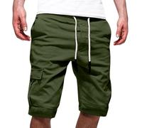 Mens Cargo Shorts Mens Shorts with Zip Pockets Elasticated Waist-Plain Lightweight Shorts Multi Pocket Baggy Combat Trousers Hiking Knee Length Short Walking Trouser Gym Workout Short