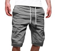 Mens Cargo Shorts Mens Shorts with Zip Pockets Elasticated Waist-Plain Lightweight Shorts Multi Pocket Baggy Combat Trousers Hiking Knee Length Short Walking Trouser Gym Workout Short