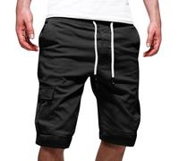 Mens Cargo Shorts Mens Shorts with Zip Pockets Elasticated Waist-Plain Lightweight Shorts Multi Pocket Baggy Combat Trousers Hiking Knee Length Short Walking Trouser Gym Workout Short