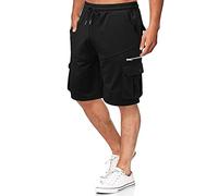 Men's Cargo Shorts Pocket Elasticated Waist Casual Cotton Work Shorts Cropped Trousers Summer Loose Fit Work Shorts Knee Length Short Comfy Outdoor Workout Hiking Shorts Beach Capri (Black #1, XXXL)