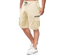 Men's Cargo Shorts Pocket Elasticated Waist Casual Cotton Work Shorts Cropped Trousers Summer Loose Fit Work Shorts Knee Length Short Comfy Outdoor Workout Hiking Shorts Beach Capri (Khaki #1, XXXL)